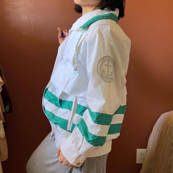 90s London fog jacket, windbreaker white green, size small - Picture 3 of 10